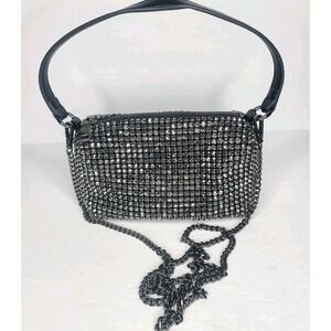 Madison West Rhinestone 2 Way Top Handle Chain Crossbody Purse Bag Silver Black